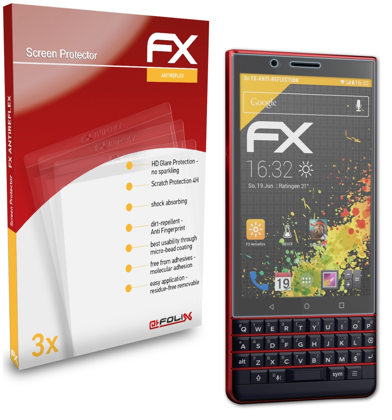 Displayschutz(für FX-Antireflex 3x LE) ATFOLIX Key2 Blackberry