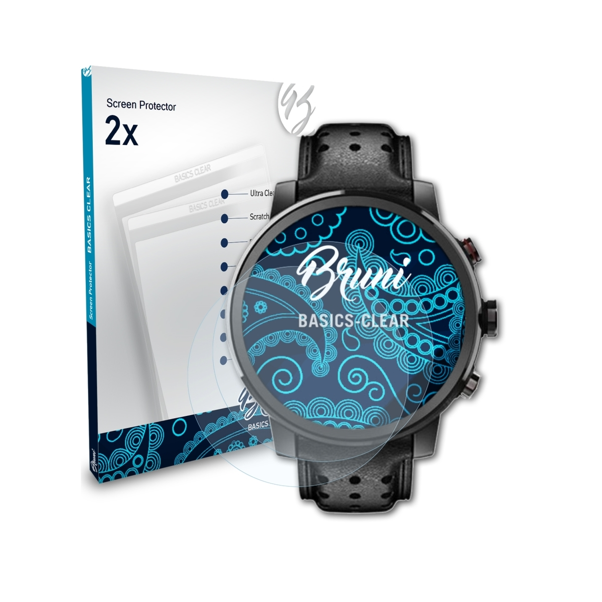 BRUNI 2x Basics-Clear Schutzfolie(für Amazfit Stratos +)