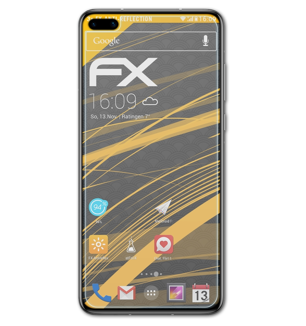 ATFOLIX (Fullcover)) P40 FX-Antireflex Displayschutz(für 3x Huawei