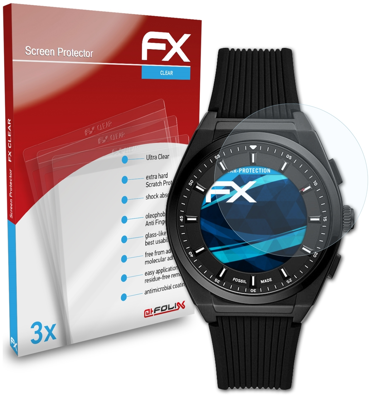 ATFOLIX 3x FX-Clear Displayschutz(für Hybrid HR) Fossil Everett