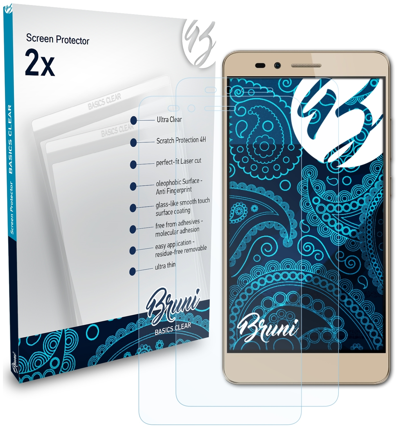 BRUNI 2x Basics-Clear Schutzfolie(für Huawei 5X) Honor