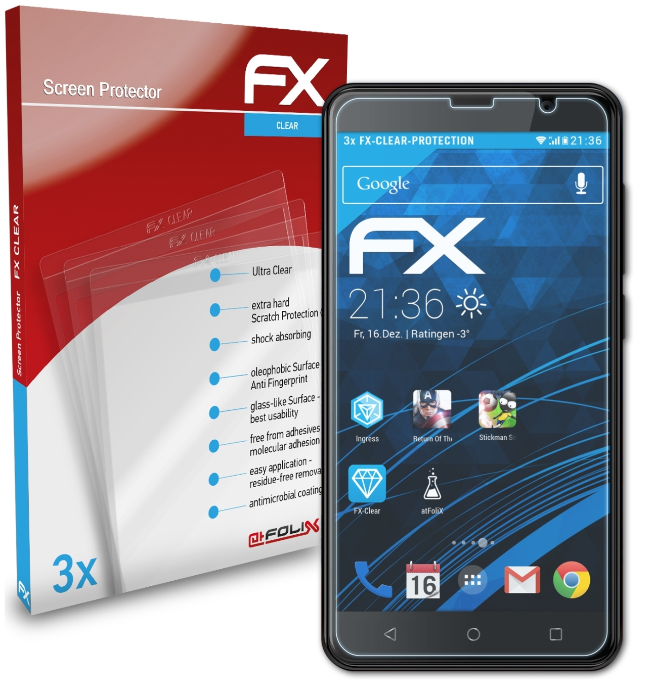 ATFOLIX 3x FX-Clear Displayschutz(für Energy E500S) Energizer