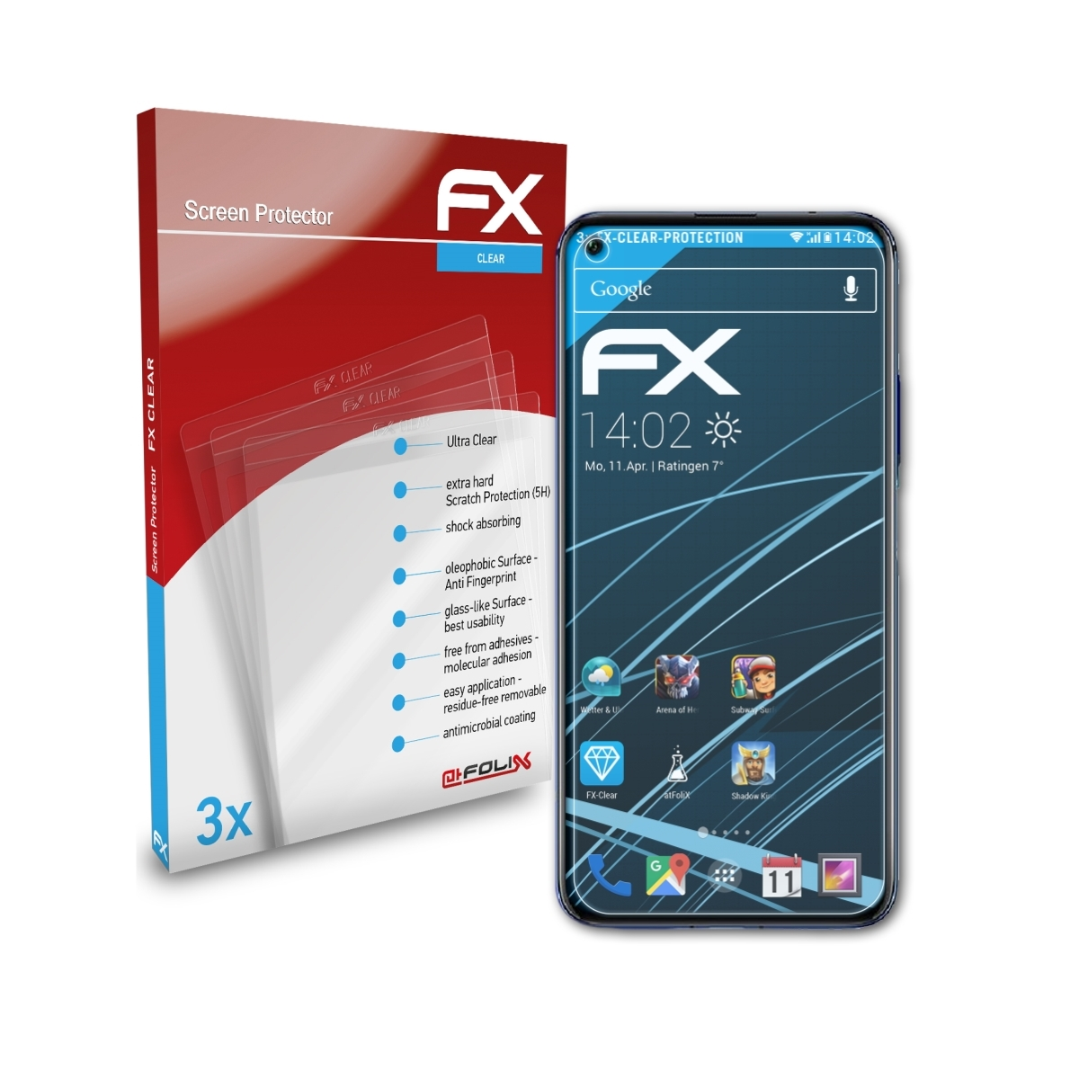 ATFOLIX 3x FX-Clear Huawei Honor Displayschutz(für 20)
