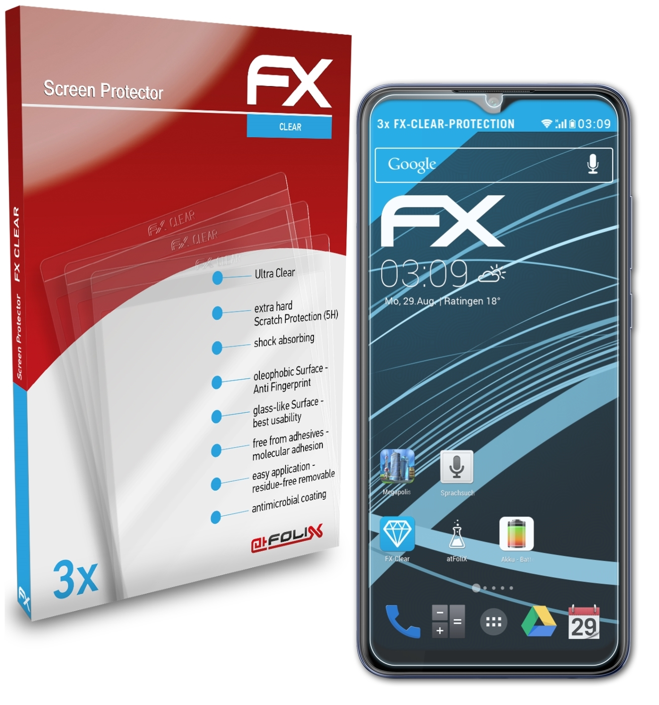 ATFOLIX 3x FX-Clear Displayschutz(für Lava Z2s)