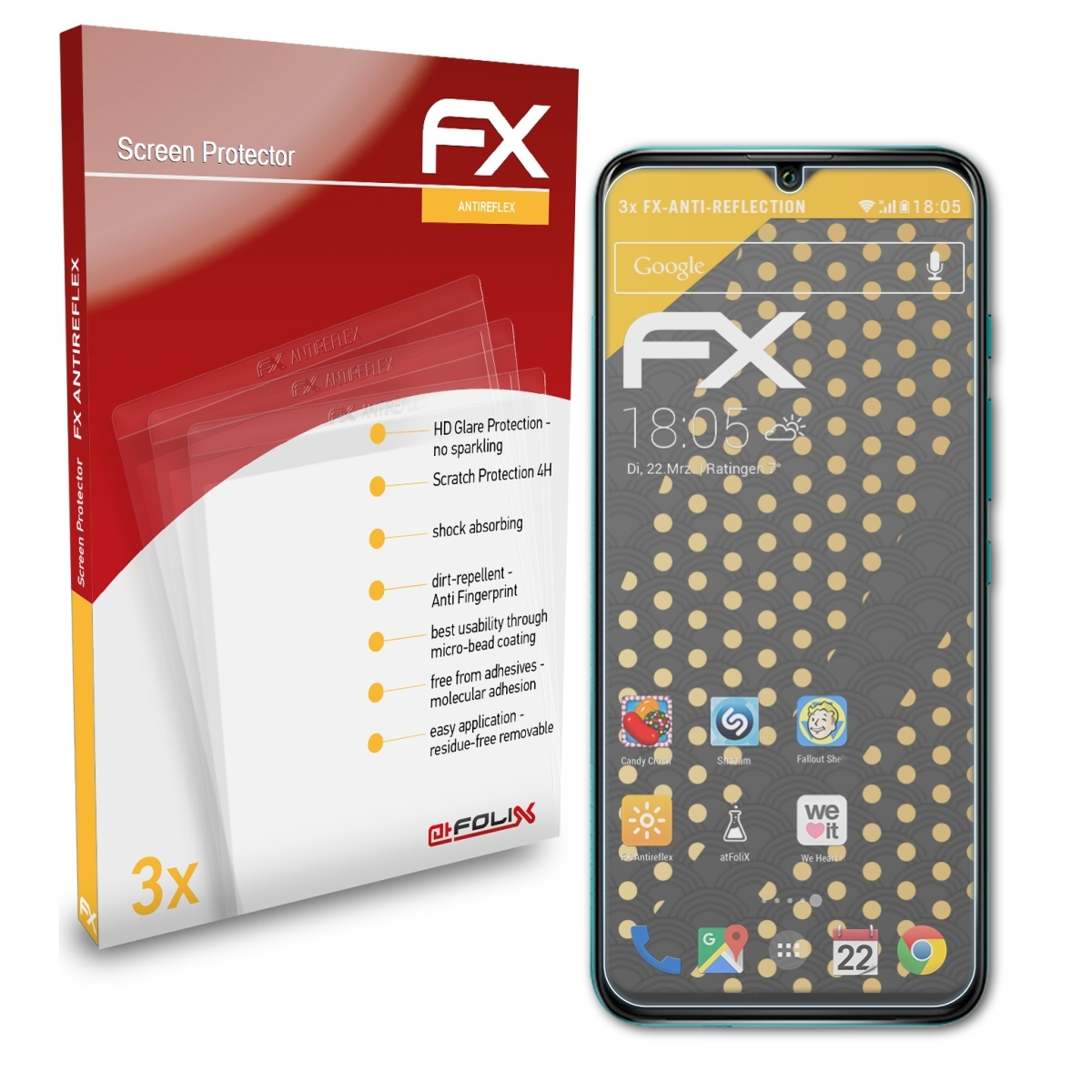 ATFOLIX 3x FX-Antireflex Power U30) Displayschutz(für Wiko