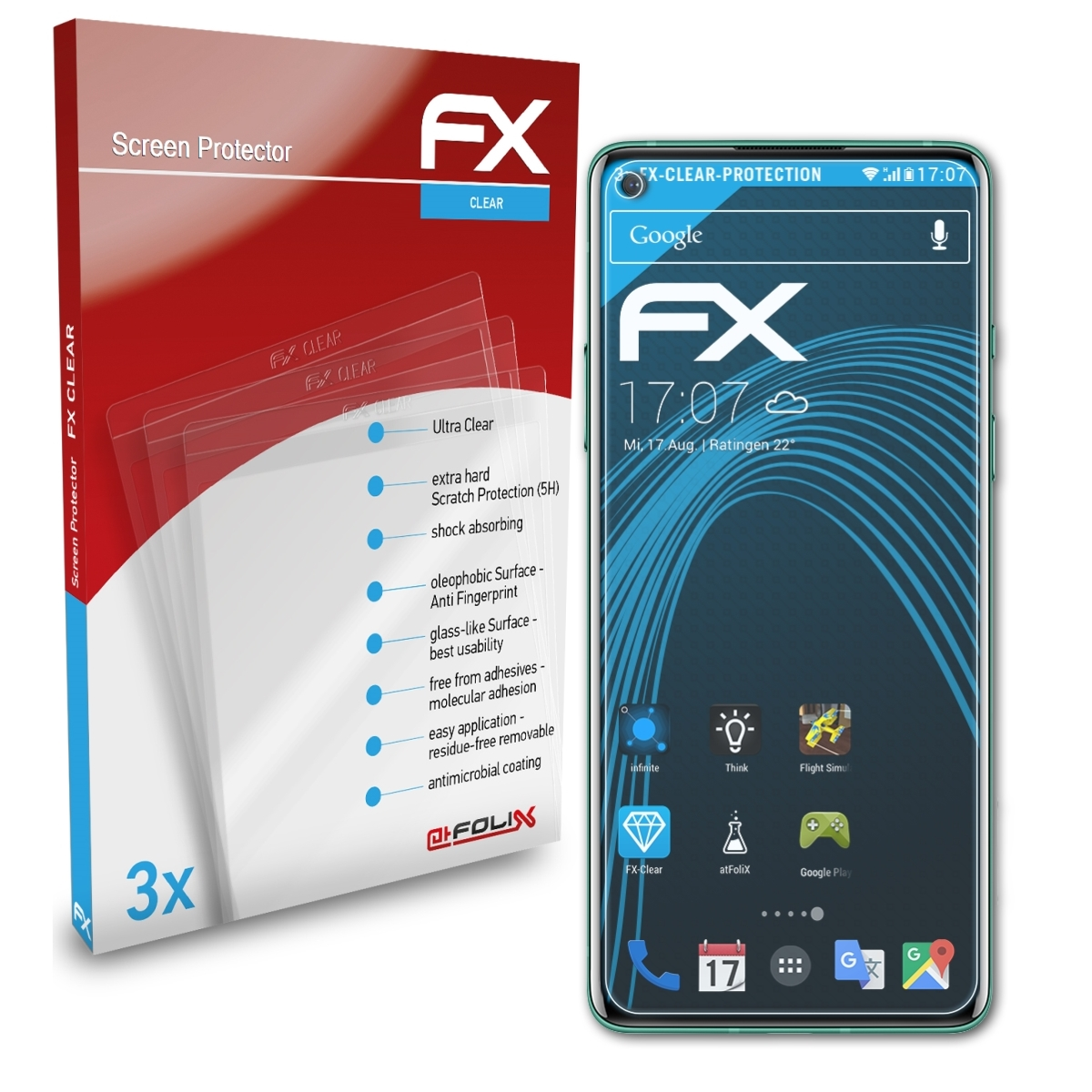 FX-Clear 8) OnePlus ATFOLIX 3x Displayschutz(für