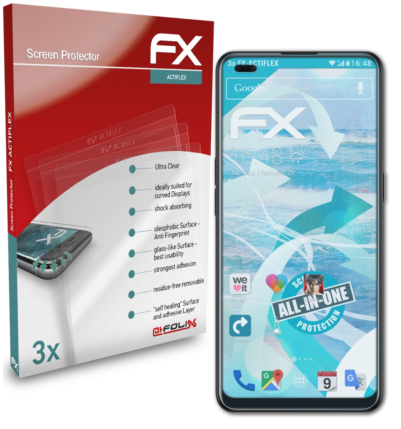 ATFOLIX 3x Oppo Reno4) FX-ActiFleX Displayschutz(für