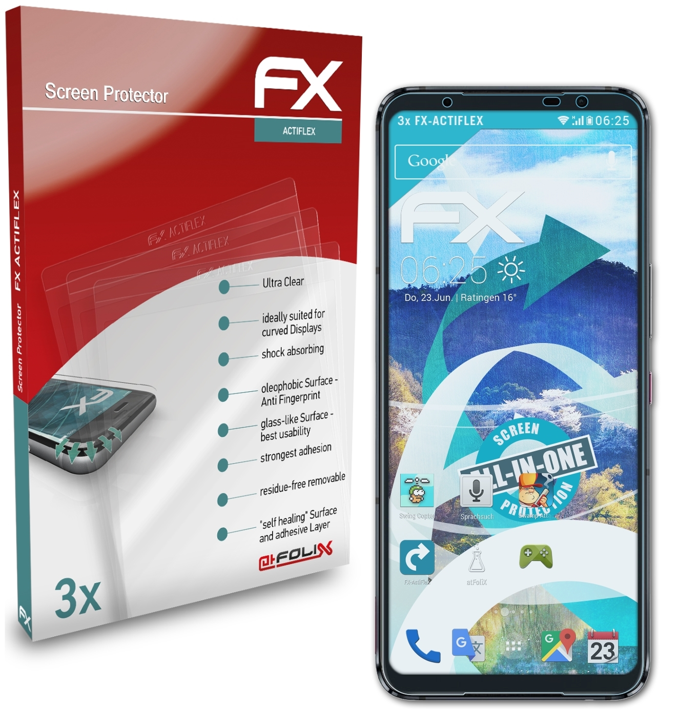 ATFOLIX 3x 5 Pro) Asus FX-ActiFleX Displayschutz(für ROG Phone