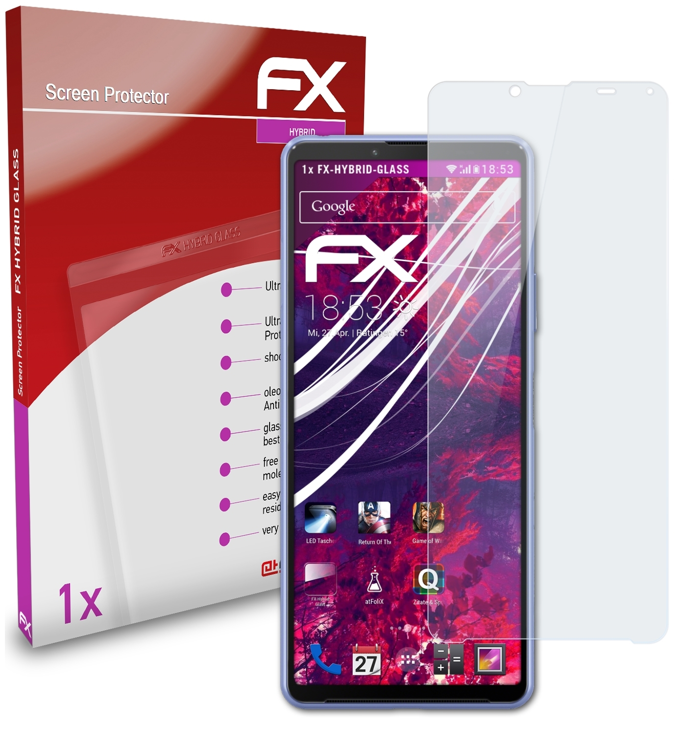 III) 10 FX-Hybrid-Glass Schutzglas(für Xperia ATFOLIX Sony