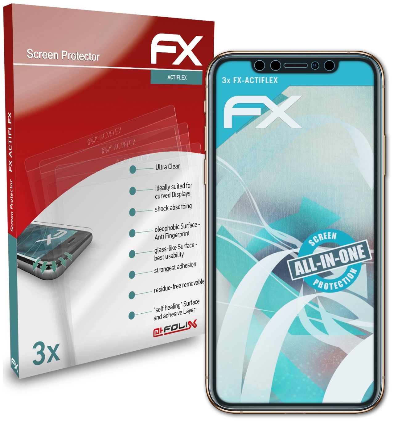 ATFOLIX 3x FX-ActiFleX Displayschutz(für Apple XS iPhone cover)) (Front