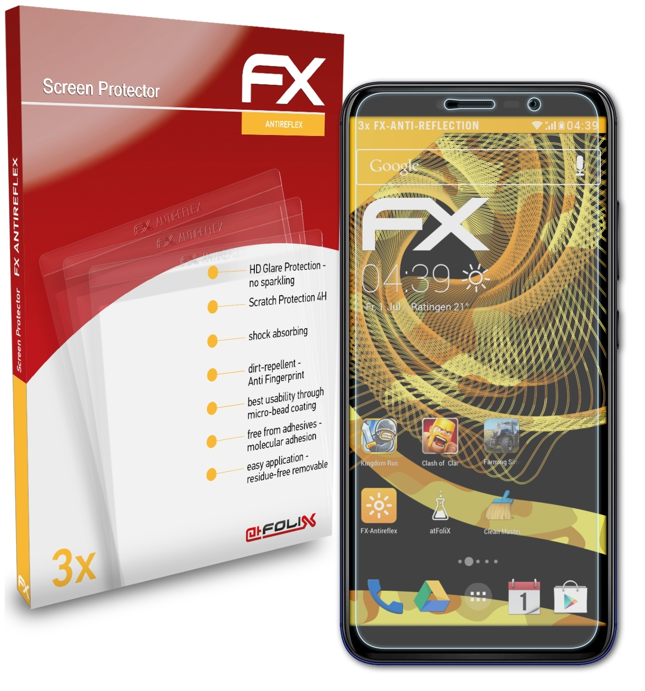 ATFOLIX 3x FX-Antireflex Displayschutz(für Y80) Wiko