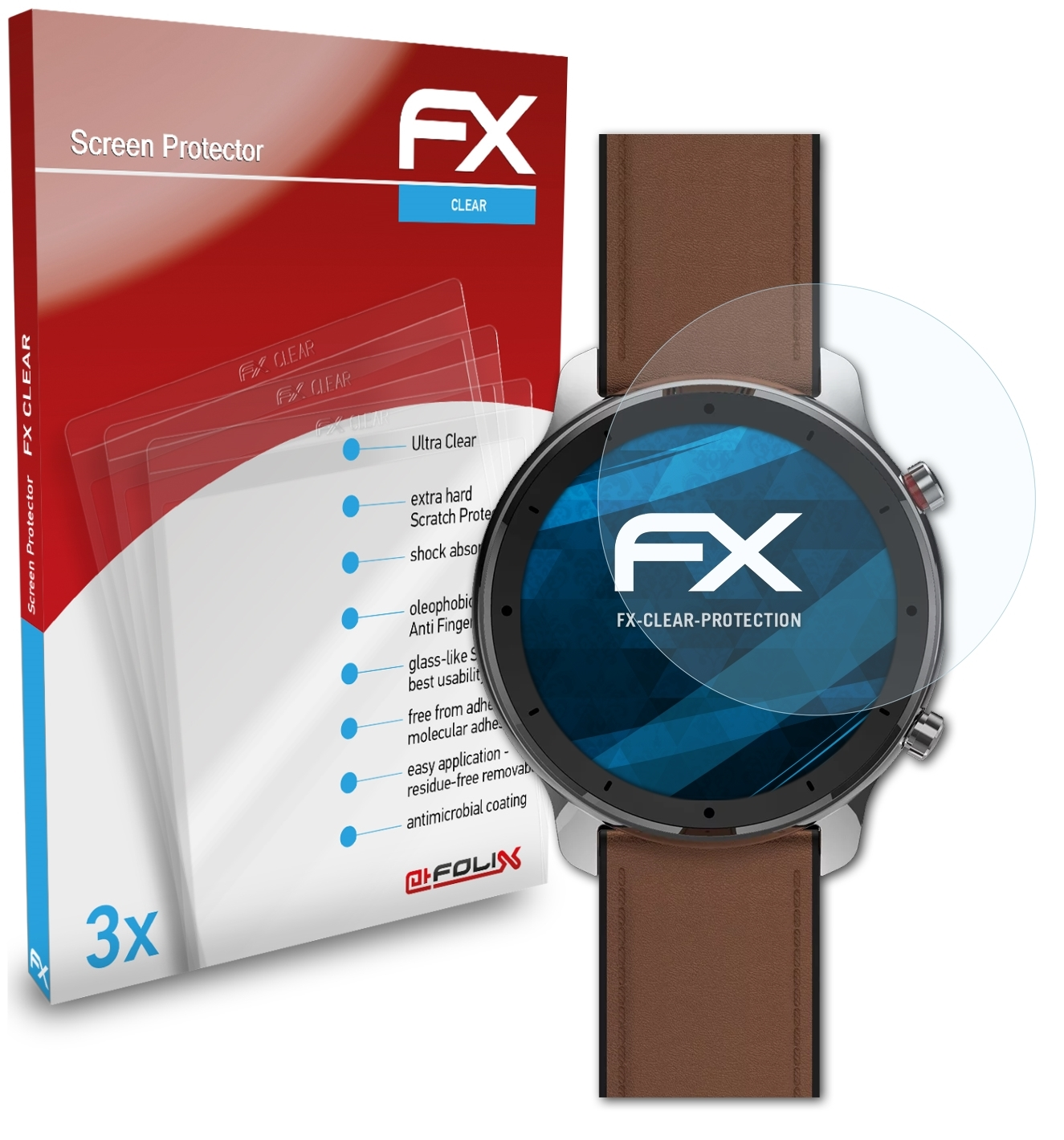 ATFOLIX 3x FX-Clear Displayschutz(für Amazfit (47mm)) GTR