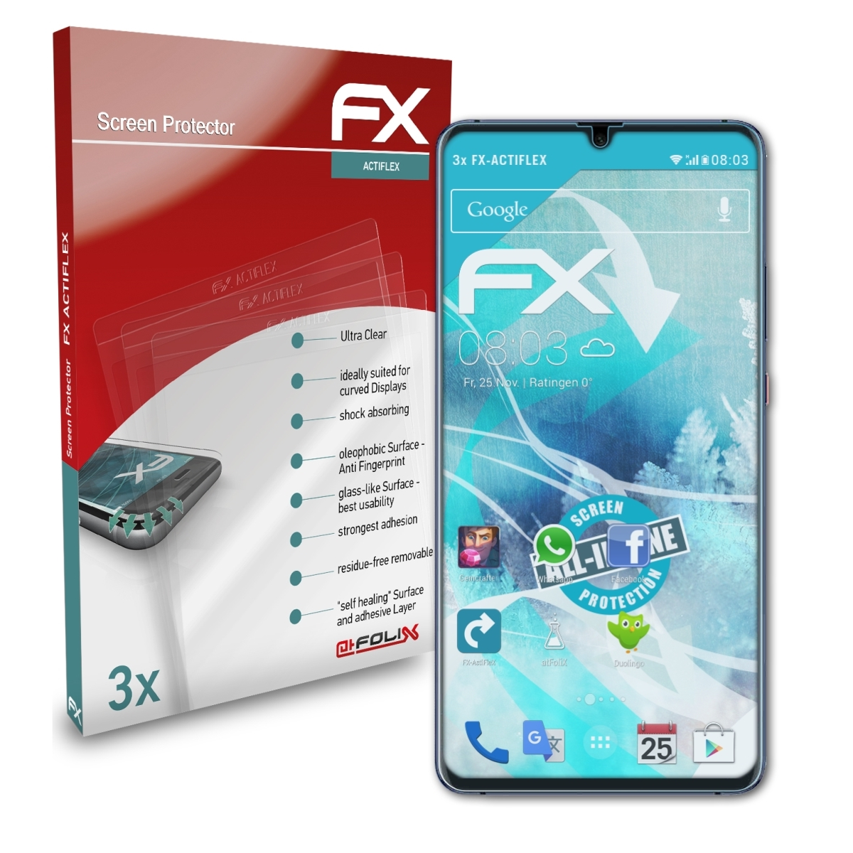ATFOLIX 3x FX-ActiFleX X Huawei Displayschutz(für Mate 20 5G)