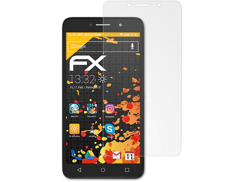 ATFOLIX 3x FX-Antireflex Displayschutz(für (6)) Alcatel One 4 Pixi Touch