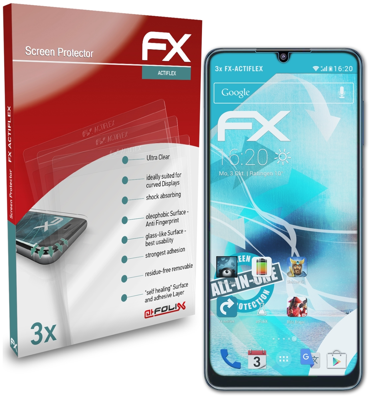 F22) Displayschutz(für 3x ATFOLIX FX-ActiFleX Galaxy Samsung