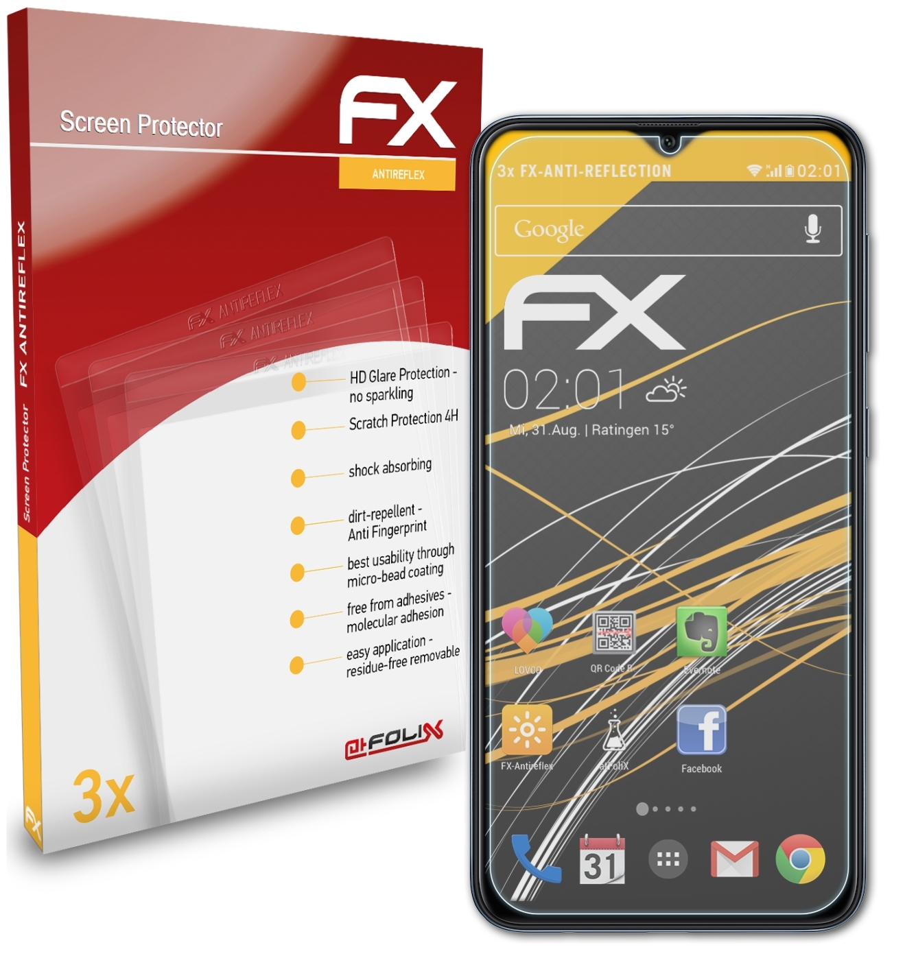 Displayschutz(für Galaxy Samsung A10) 3x ATFOLIX FX-Antireflex