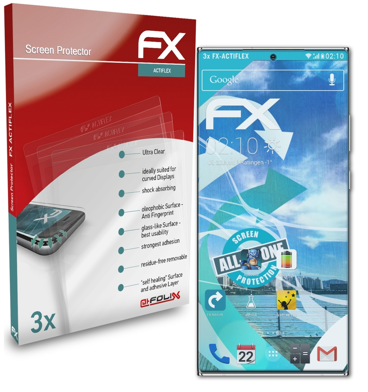 ATFOLIX 3x FX-ActiFleX Displayschutz(für Note 20 Samsung Ultra) Galaxy