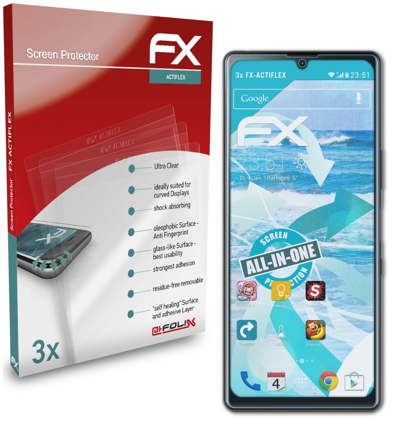 ATFOLIX 3x Sony Displayschutz(für FX-ActiFleX Xperia L4)