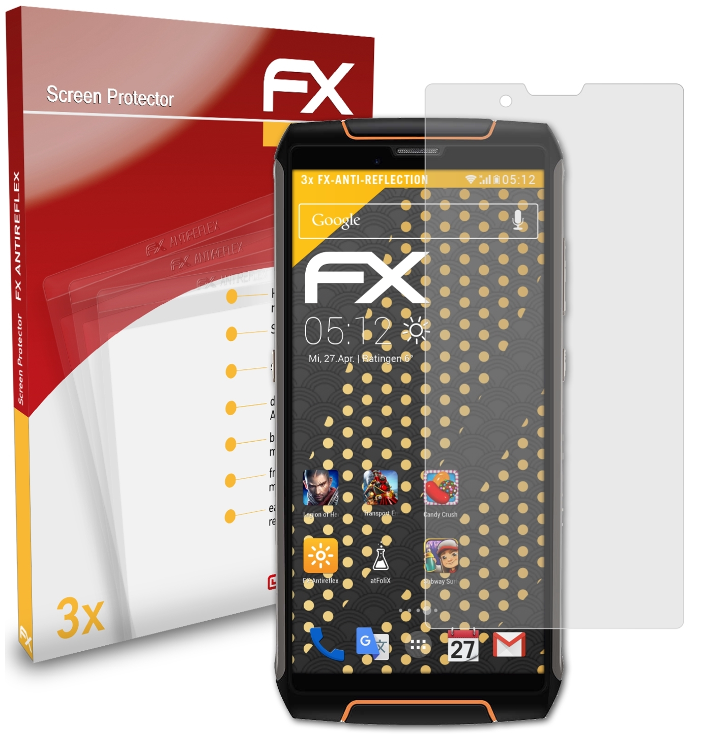 3) King FX-Antireflex ATFOLIX 3x Cubot Displayschutz(für Kong