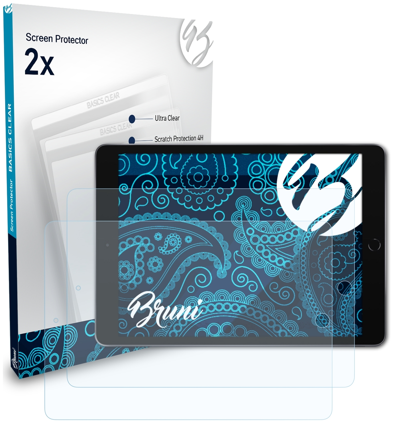 2x 10.2 BRUNI Basics-Clear Apple Schutzfolie(für (2019)) iPad