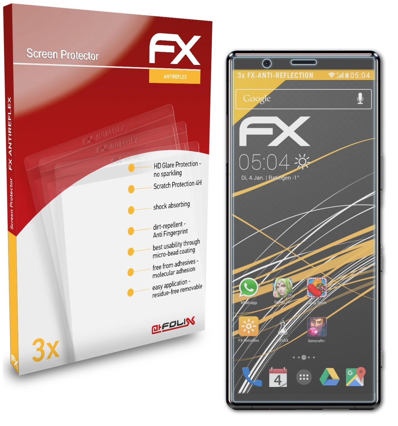 3x Sony ATFOLIX Xperia FX-Antireflex Displayschutz(für 5)