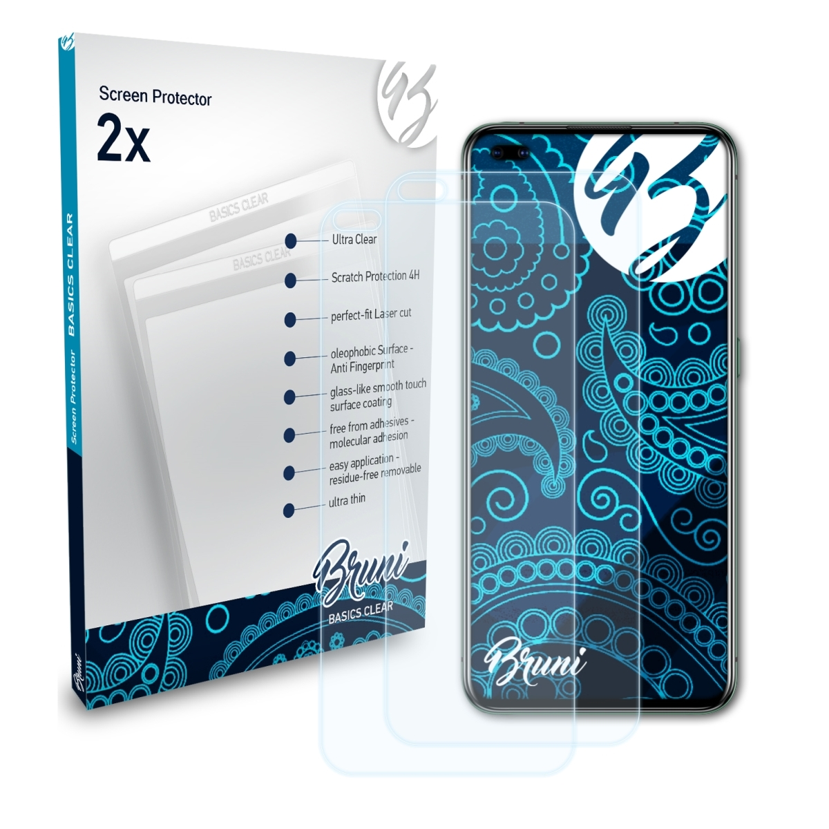 BRUNI 2x Basics-Clear Realme Schutzfolie(für 5G) X50 Pro Oppo