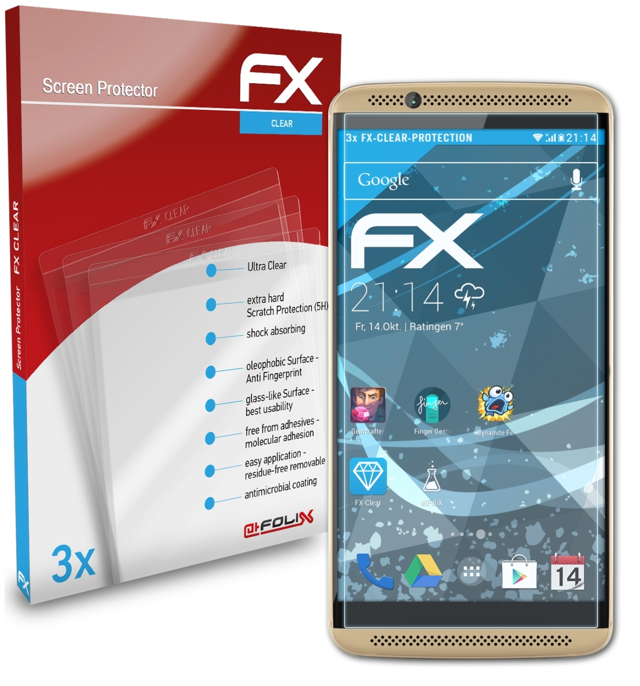 Displayschutz(für FX-Clear 7) 3x Axon ATFOLIX ZTE