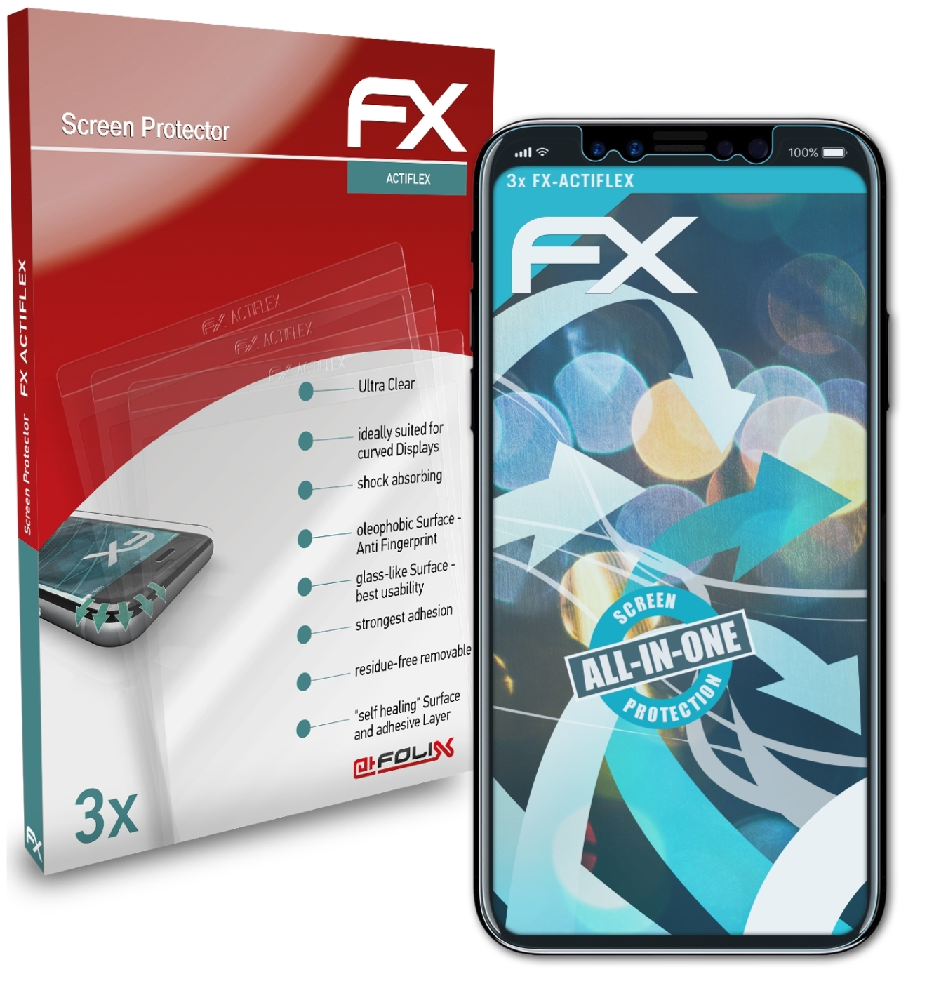 X (Front)) 3x iPhone ATFOLIX FX-ActiFleX Apple Displayschutz(für