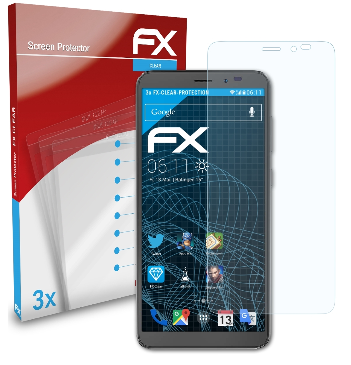 Mobile 3x Displayschutz(für Nuu ATFOLIX A5L+) FX-Clear