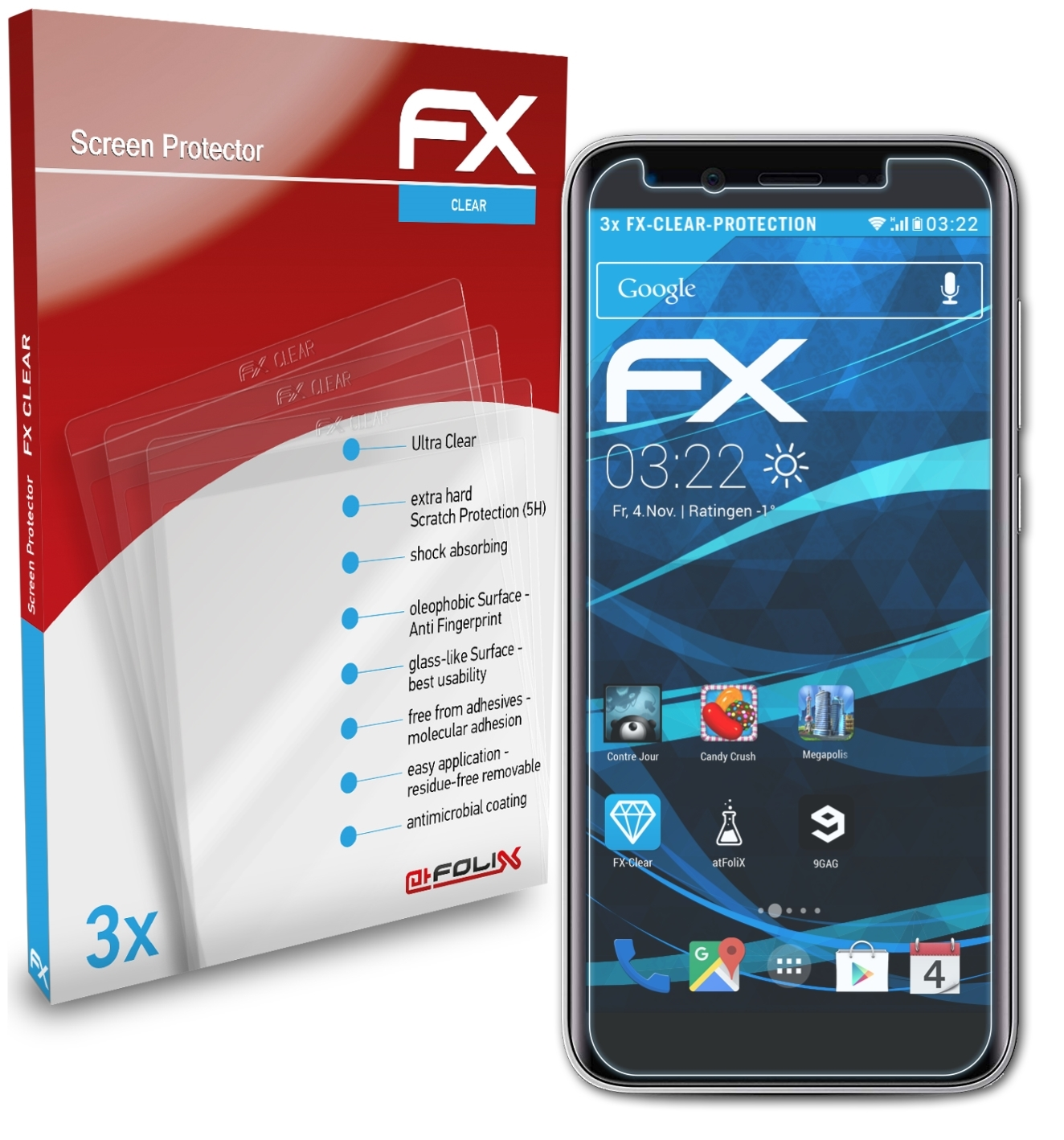 Displayschutz(für Emporia FX-Clear ATFOLIX Smart.3mini) 3x
