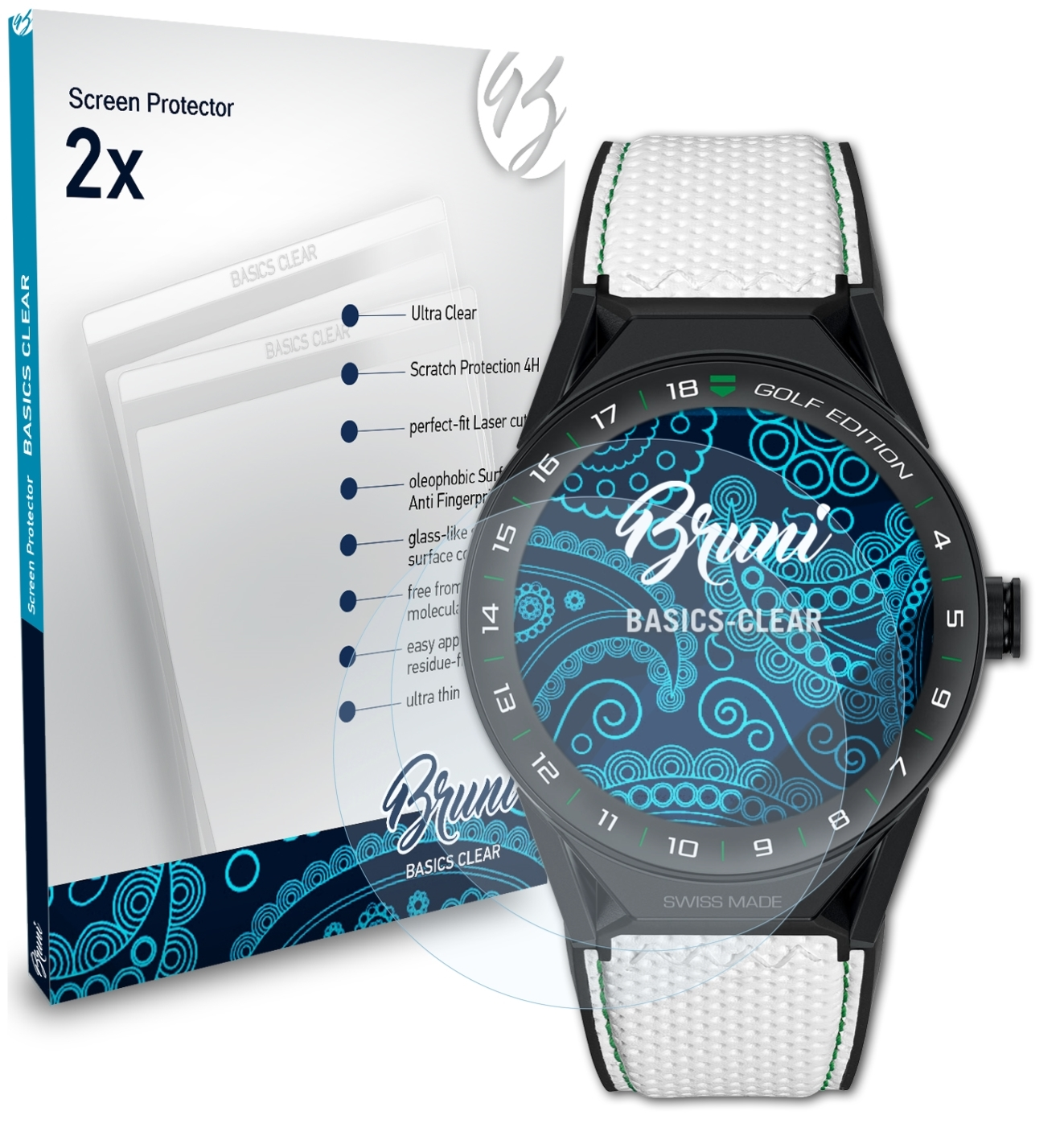 BRUNI 2x Basics-Clear Golf Schutzfolie(für Heuer 45 TAG Modular Connected Edition)