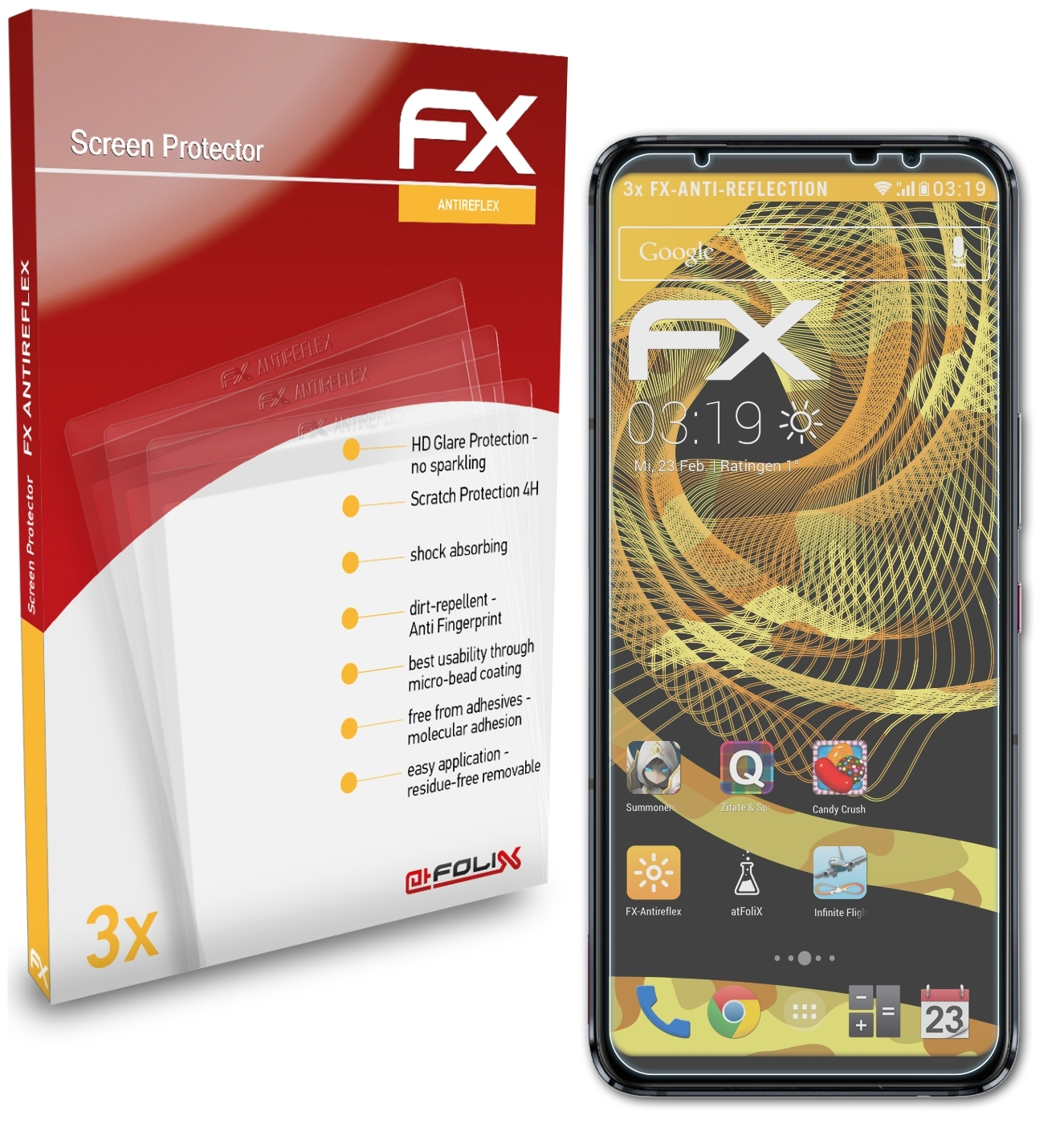 ATFOLIX 3x 5 Phone ROG Asus Displayschutz(für Pro) FX-Antireflex