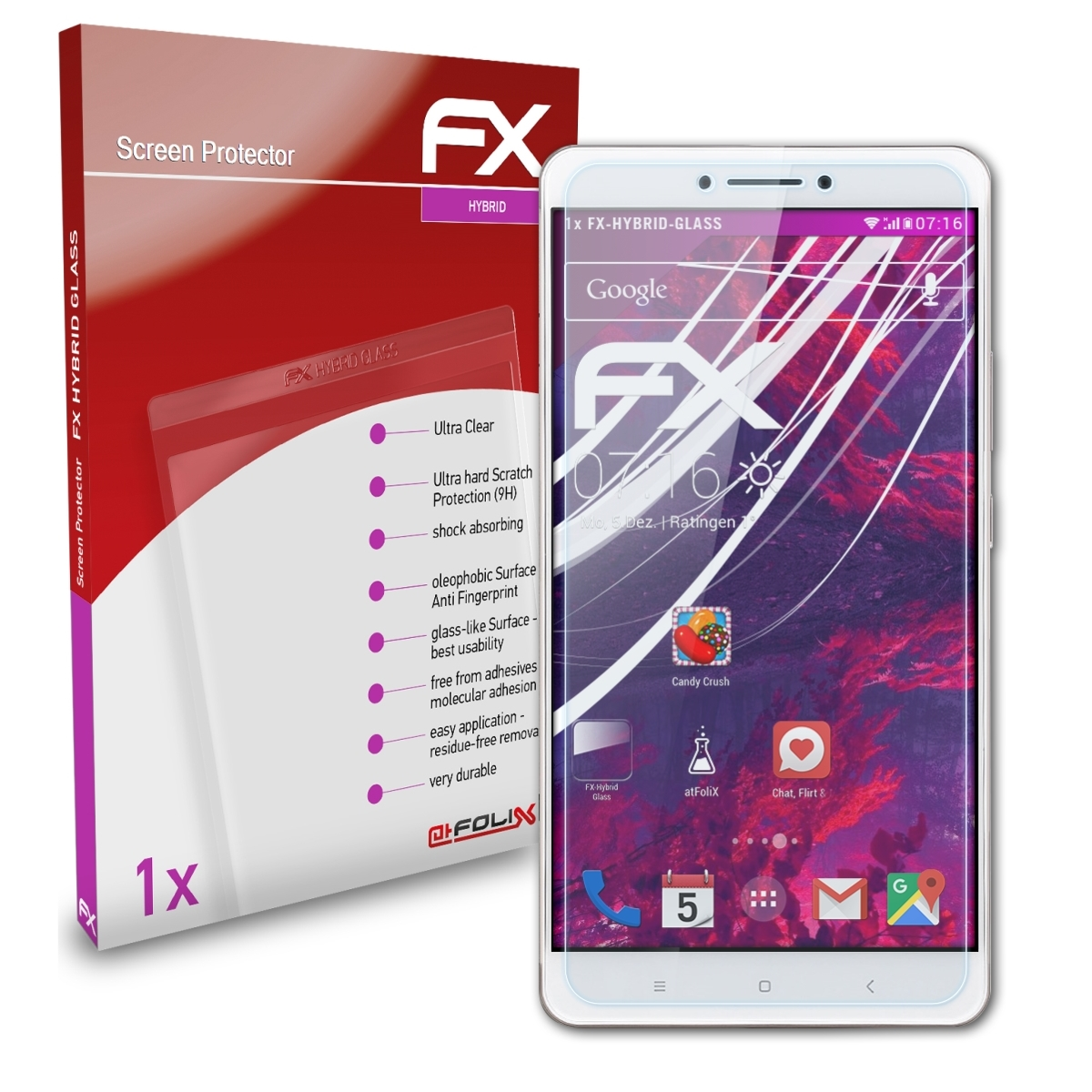 ATFOLIX FX-Hybrid-Glass Schutzglas(für Xiaomi Max 2) Mi
