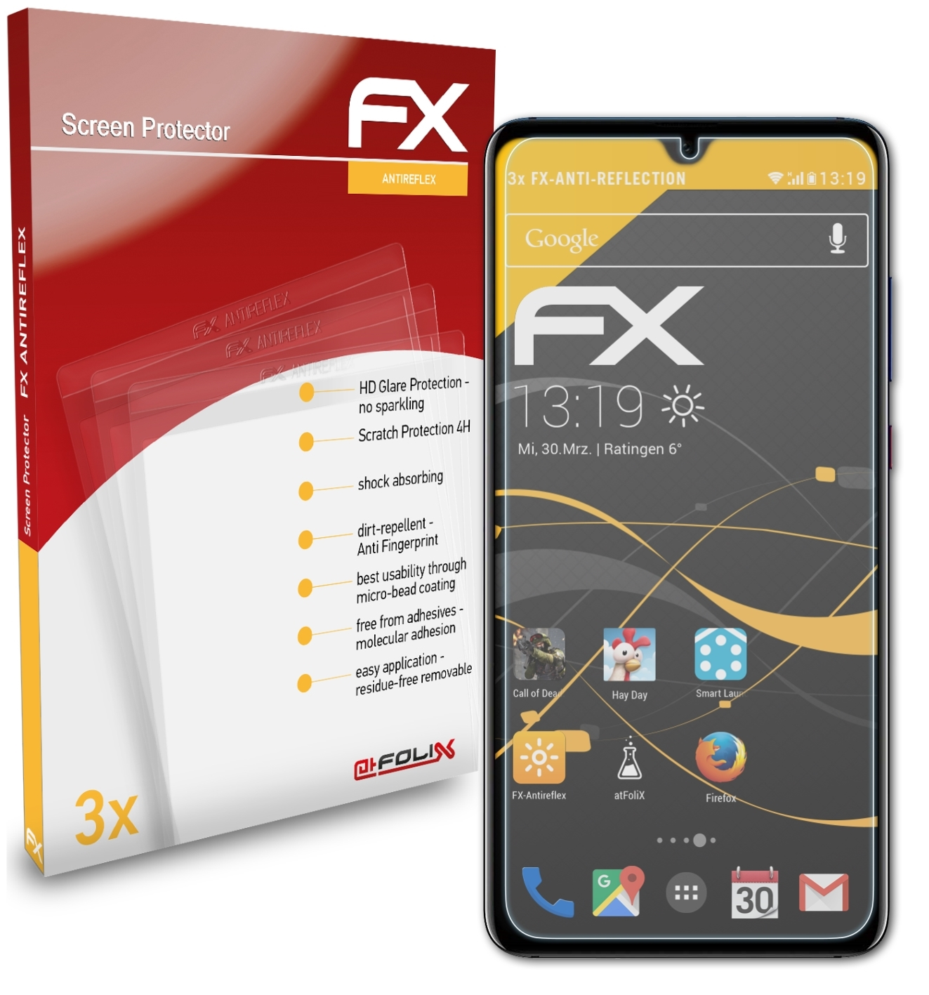 ATFOLIX 3x FX-Antireflex Mate Displayschutz(für Huawei 20)