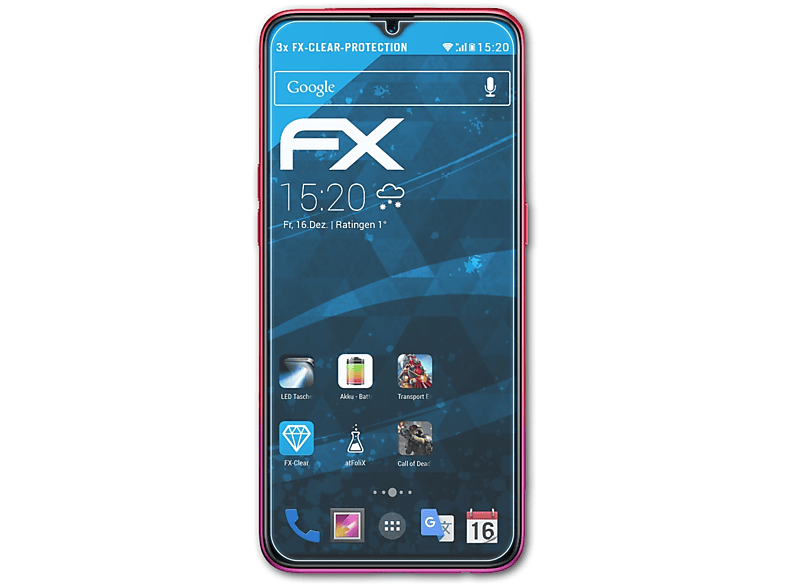3x FX-Clear ATFOLIX F9) Oppo Displayschutz(für