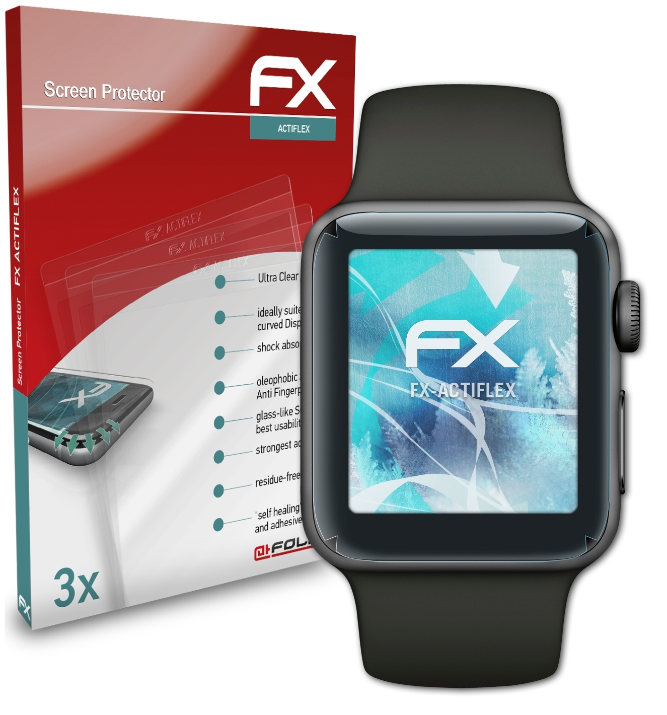 ATFOLIX 3x FX-ActiFleX Apple Watch Displayschutz(für mm 38 (Series 3))