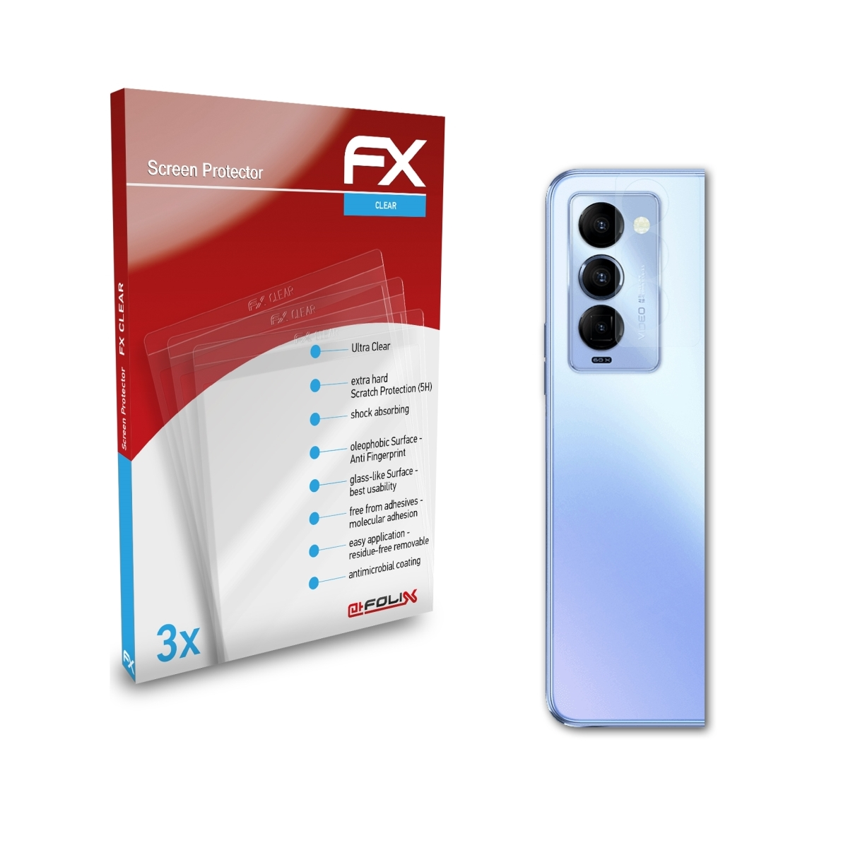 ATFOLIX 3x FX-Clear Displayschutz(für Tecno Lens) 18 Camon Premier