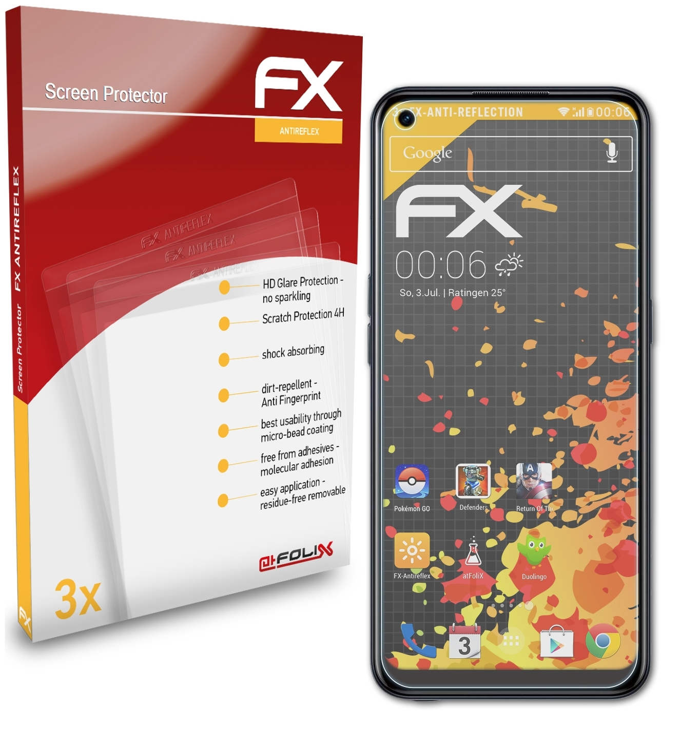 3x (2020)) ATFOLIX A53 Oppo Displayschutz(für FX-Antireflex