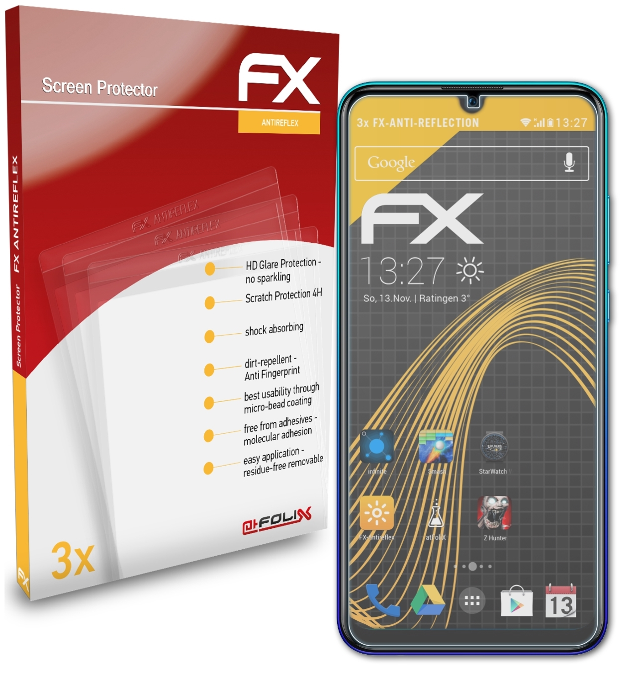 2019) ATFOLIX P Huawei Displayschutz(für Smart 3x FX-Antireflex