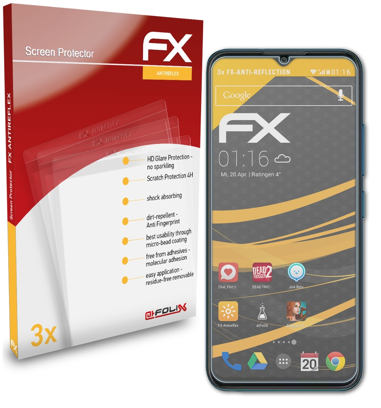 ATFOLIX 3x FX-Antireflex Displayschutz(für Coolpad Cool 20)