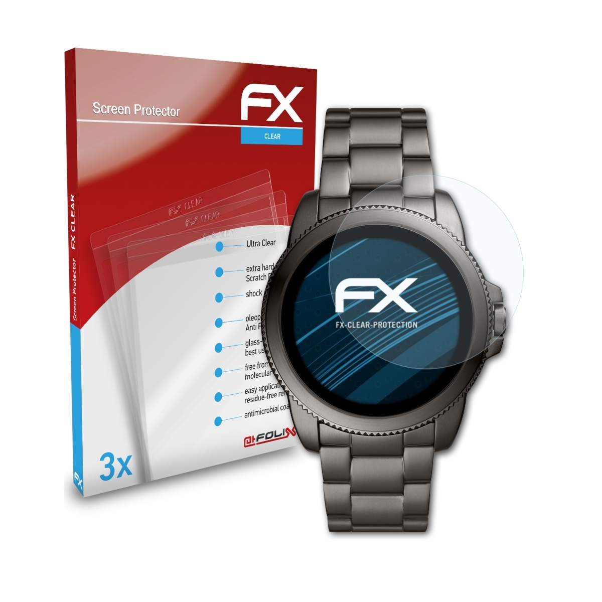3x FX-Clear Displayschutz(für 5E Gen (44mm)) ATFOLIX Fossil