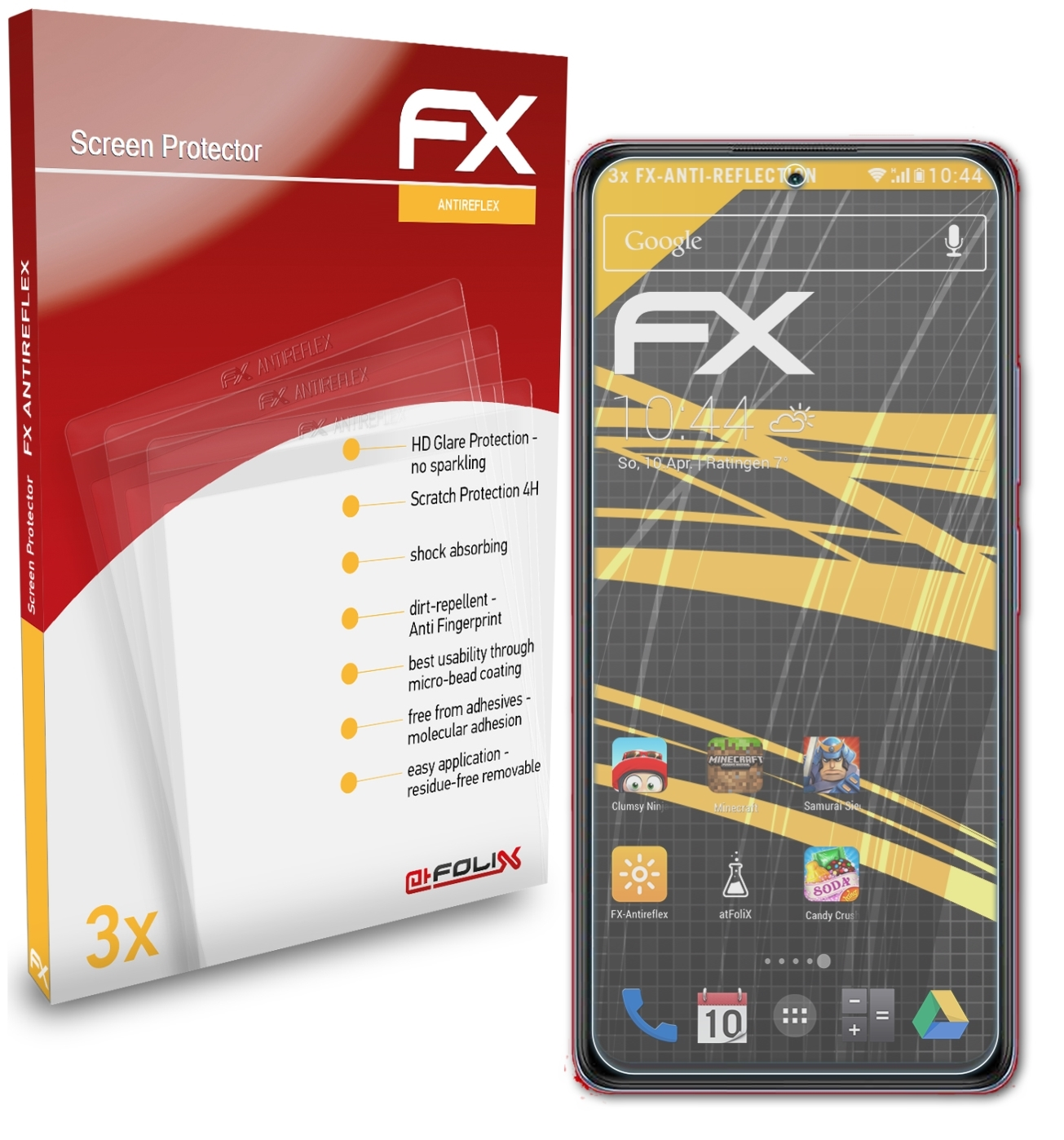 Redmi Note Displayschutz(für ATFOLIX Pro) 10 FX-Antireflex Xiaomi 3x