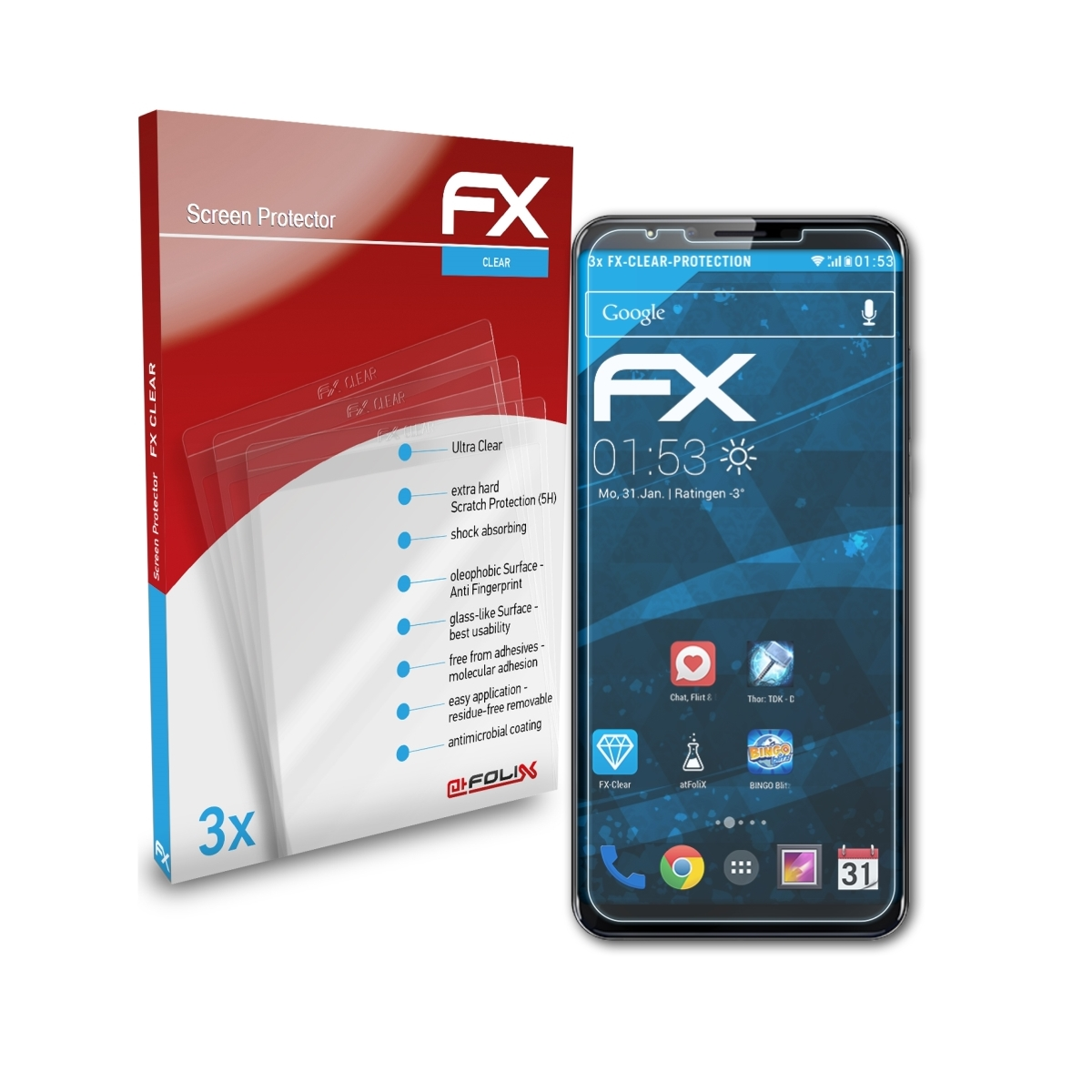 X18 Displayschutz(für ATFOLIX Plus) Cubot FX-Clear 3x