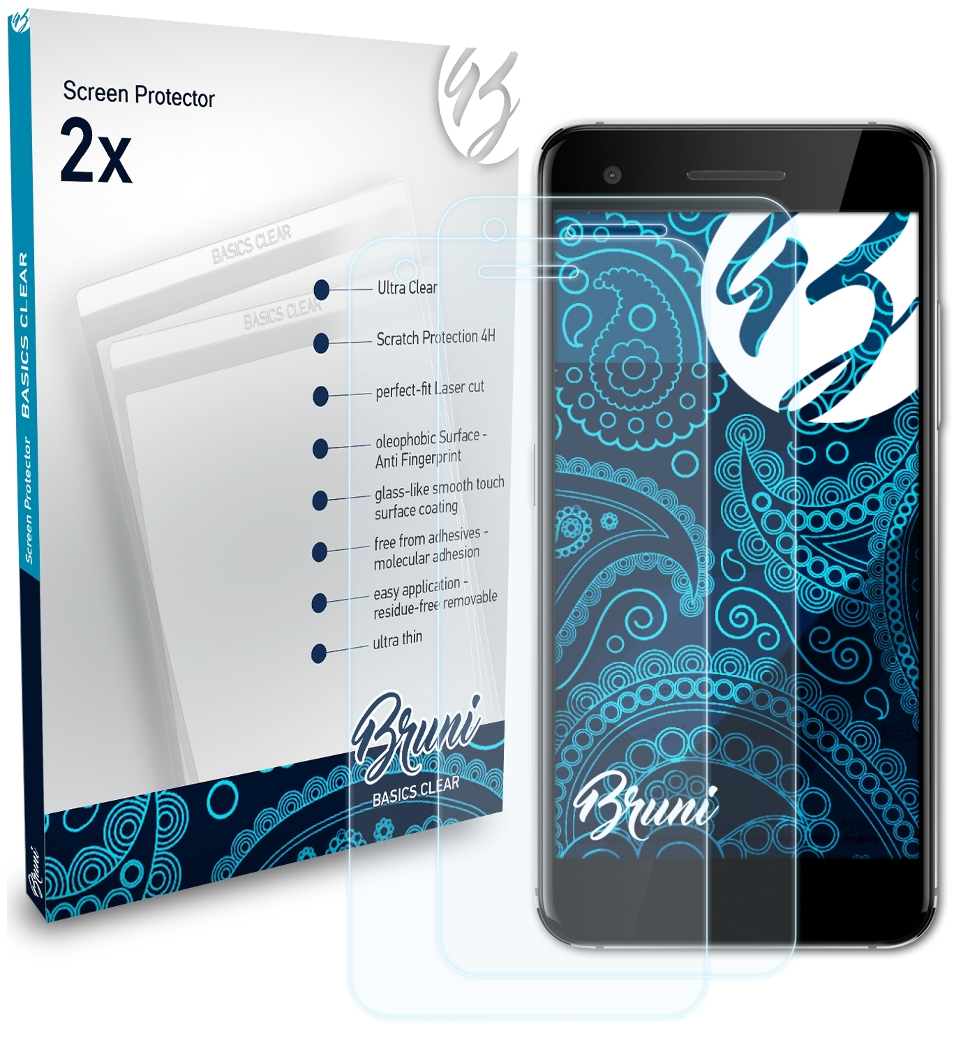 BRUNI 2x Basics-Clear Schutzfolie(für Smart Vodafone V8)