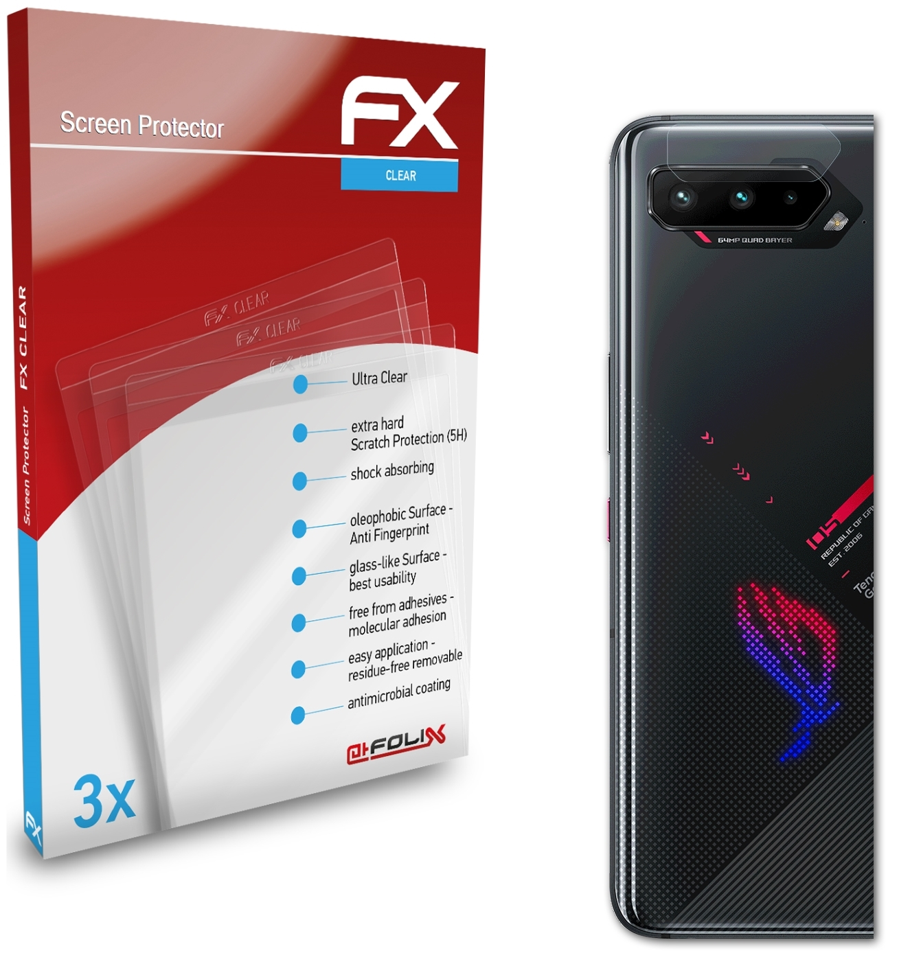 3x ROG Asus Displayschutz(für ATFOLIX FX-Clear 5s Lens) Phone