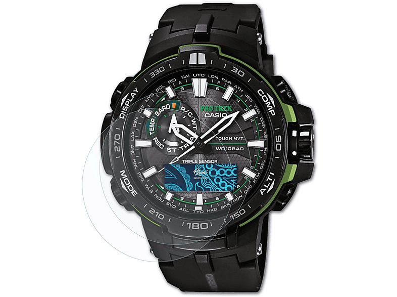 BRUNI 2x Basics-Clear Schutzfolie(für Casio PRW-6000Y-1AER) | Smartwatch Schutzfolien & Gläser