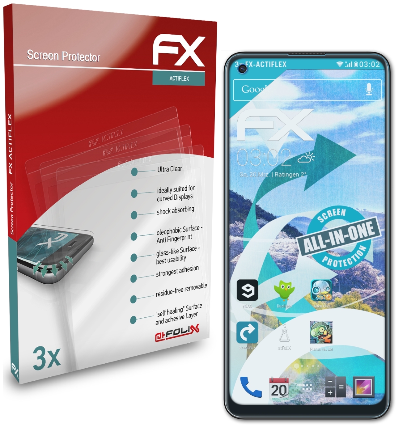 ATFOLIX 3x Pro+) Displayschutz(für F19 FX-ActiFleX Oppo