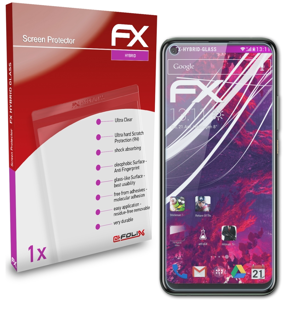 ATFOLIX FX-Hybrid-Glass Schutzglas(für HTC U20)