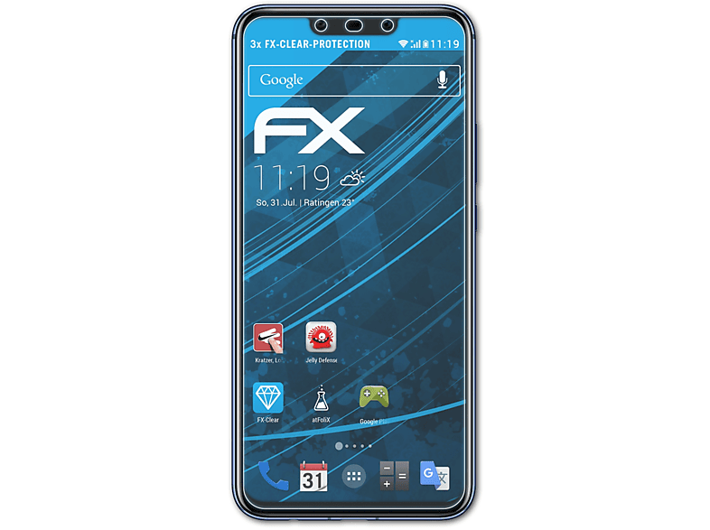 3x Displayschutz(für Lite) 20 Huawei ATFOLIX FX-Clear Mate