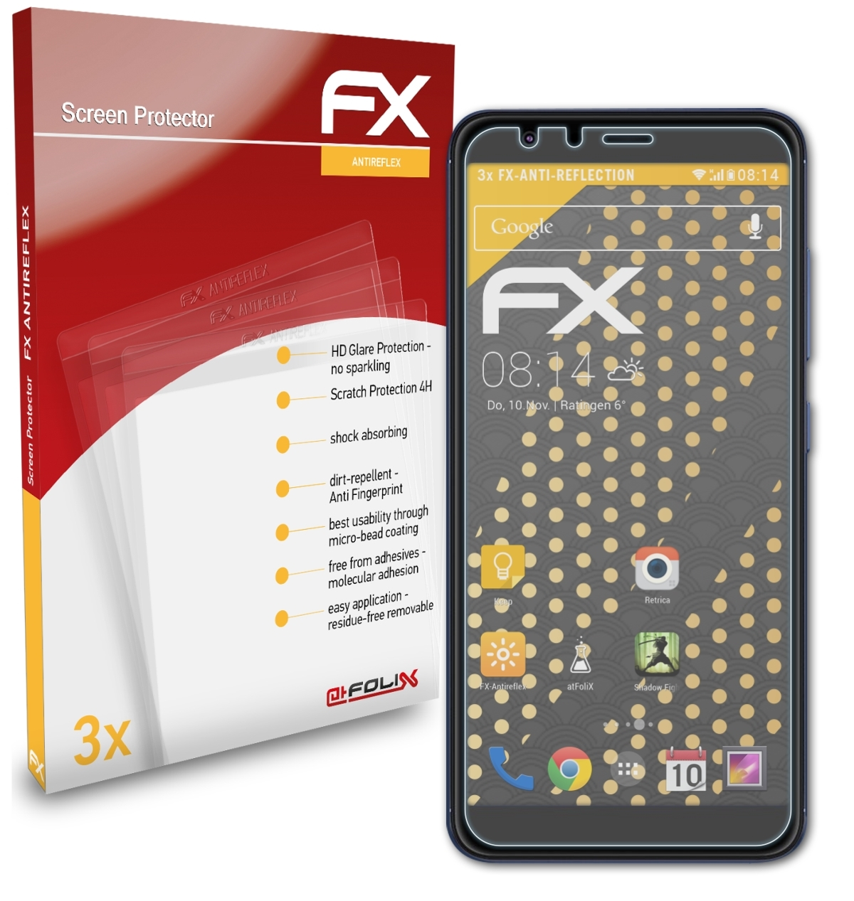 ATFOLIX 3x FX-Antireflex Displayschutz(für Pegasus 4s) Asus